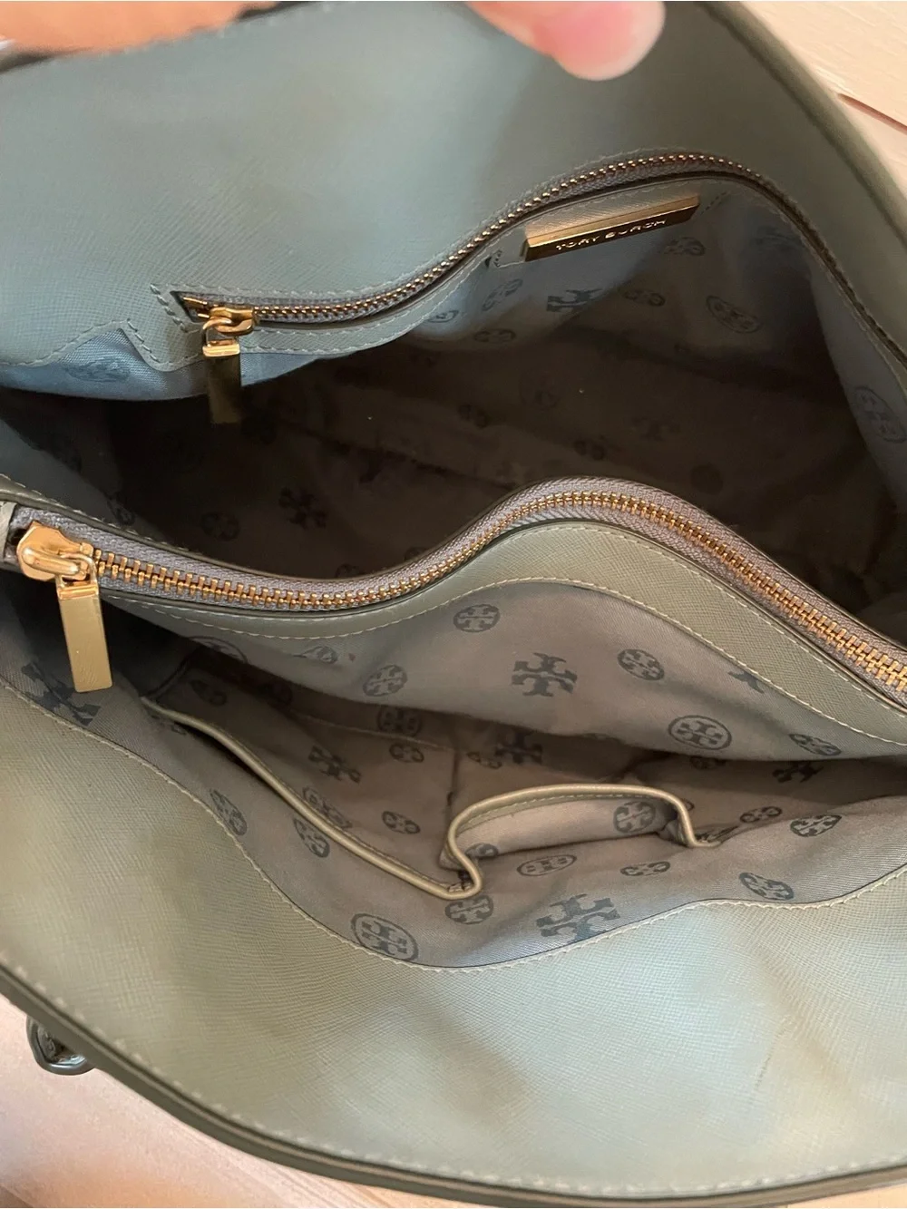 Tory Burch Robinson Convertible Satchel in Dusty Blue